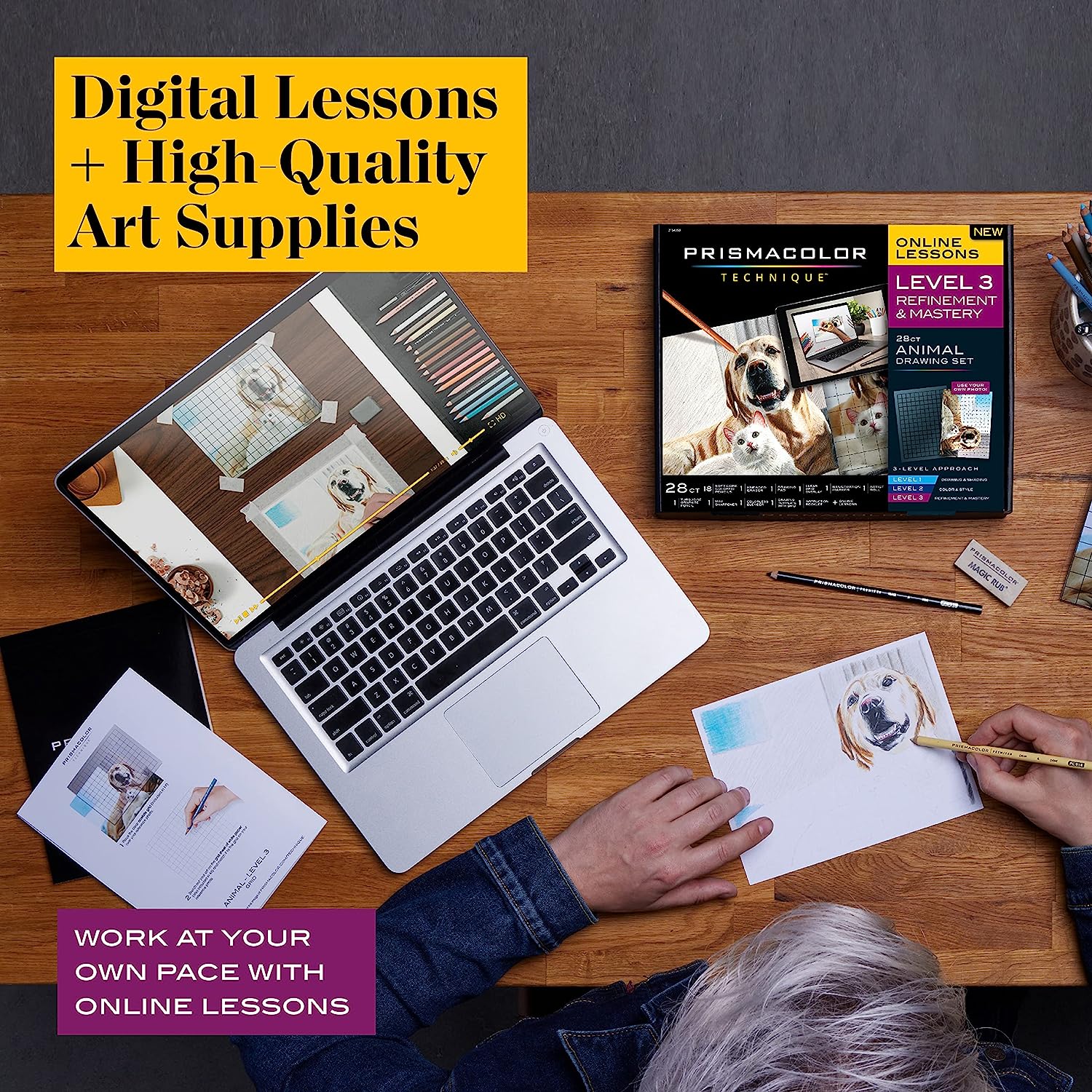 Prismacolor Technique, Art Supplies and Digital Art Lessons, Animal Drawings Set, Level 3, How to Draw Animals with Colored Pencils, and More, Includes Artist Roll Case, Dog, Cat & Pet Lesson, 28 Ct - Image 2